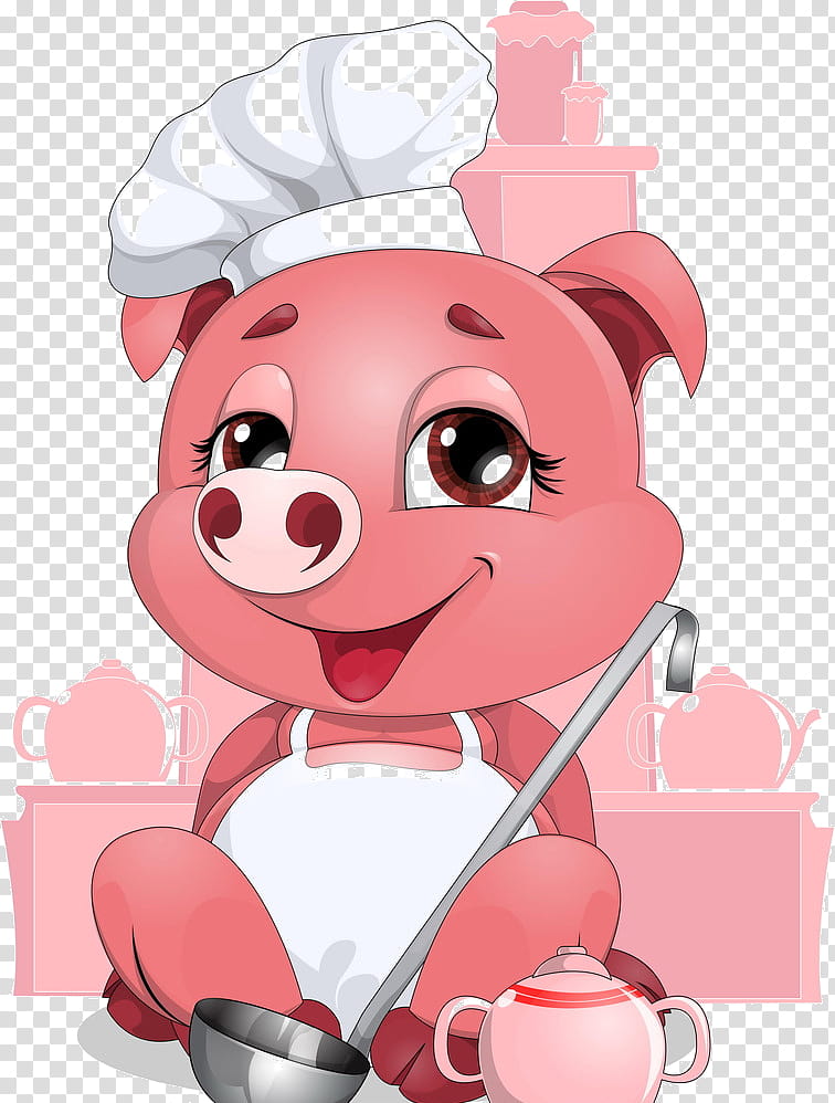 Pig, Chef, Cooking, Cartoon, Pink transparent background PNG clipart