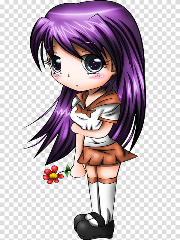 Chibi Anime, girl standing and holding flower illustration transparent background PNG clipart