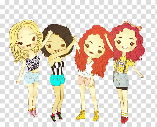 Little Mix Cartoon, four multicolored woman illustration transparent background PNG clipart