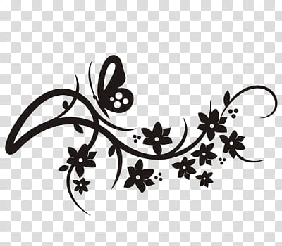 black and white floral transparent background PNG clipart