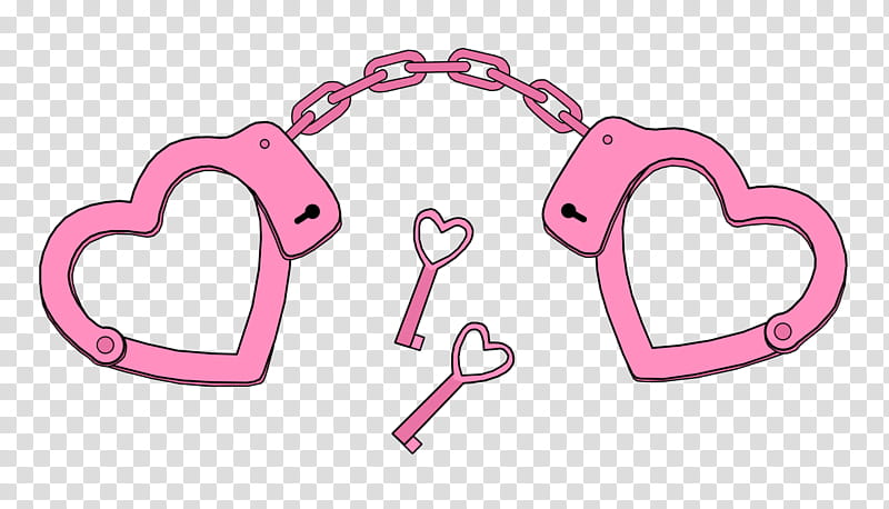 Watch, pink heart handcuffs with two keys transparent background PNG clipart
