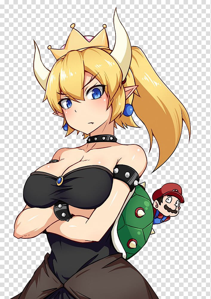 Render Bowsette Princess Bowser, yellow haired female in black dress illustration transparent background PNG clipart