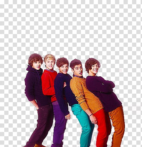 One Direction, One Direction group fall in line facing right side transparent background PNG clipart