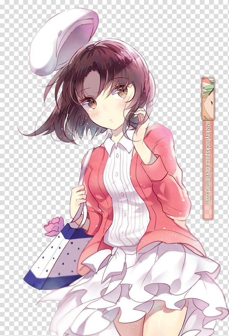 Katou Megumi (Saekano), Render, woman in red cardiganand white dress anime character transparent background PNG clipart