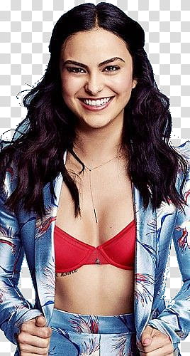 Camila Mendes, woman wearing red brassiere transparent background PNG clipart