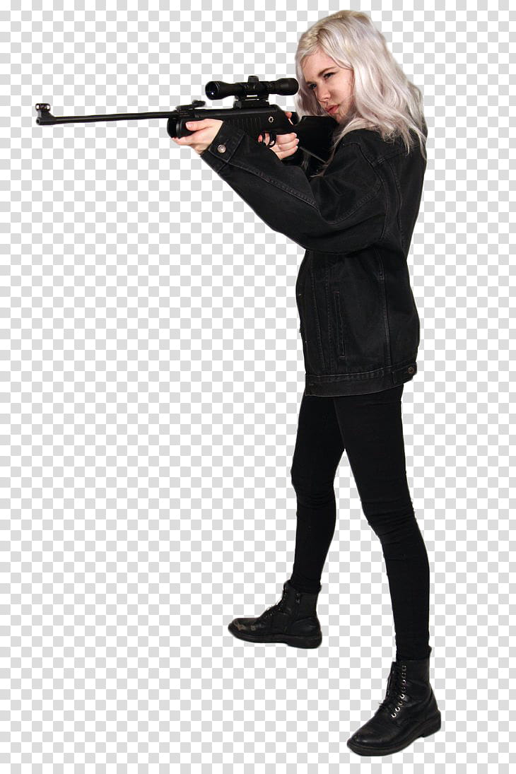 , woman holding black sniper rifle transparent background PNG clipart