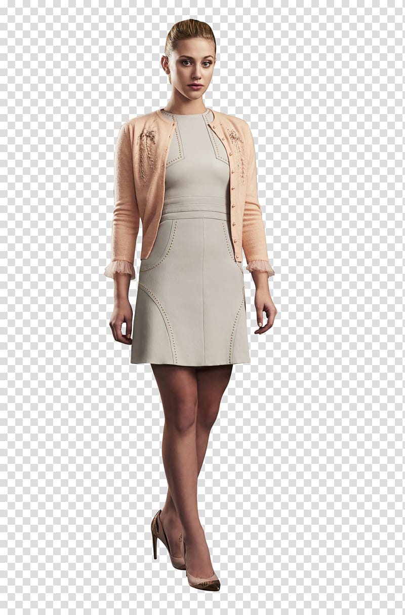 Riverdale cast, woman walking wearing cardigan and dress transparent background PNG clipart