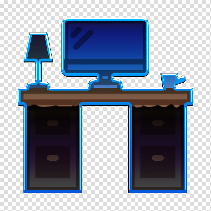 Office elements icon Desk icon, Computer Monitor Accessory, Computer Desk, Technology, Personal Computer, Furniture, Electric Blue, Screen transparent background PNG clipart