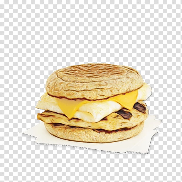 food dish cuisine ingredient breakfast sandwich, Watercolor, Paint, Wet Ink, Baked Goods, McGriddles, Fast Food, Finger Food transparent background PNG clipart