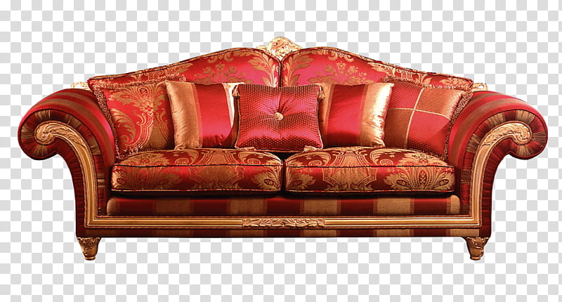 red and gold floral -seat sofa transparent background PNG clipart