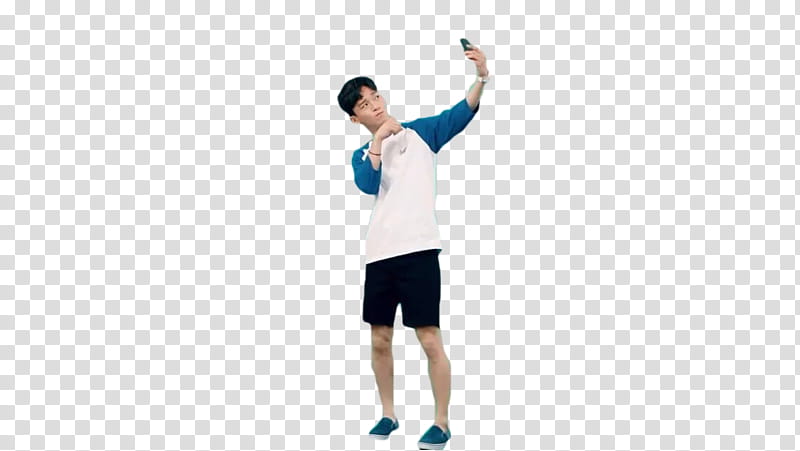 CHEN SPAO SUMMER LIFE EXO, man in white and blue shirt taking selfie while making a pose transparent background PNG clipart