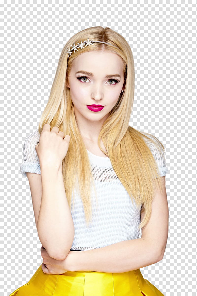 Dove Cameron, woman wearing white shirt and yellow bottom transparent background PNG clipart