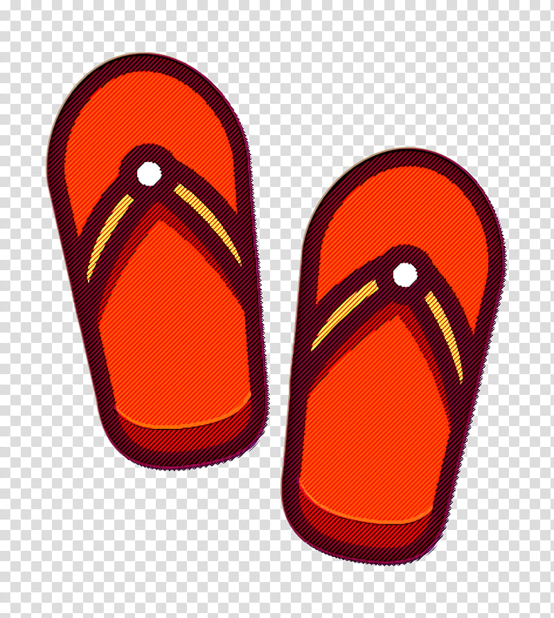 beach icon casual icon flipflop icon, Outline Icon, Sandals Icon, Travel Icon, Traveling Icon, Footwear, Orange, Red transparent background PNG clipart