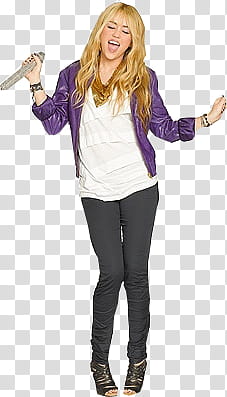 Hannah Montana, smiling Miley Cyrus while holding microphone transparent background PNG clipart
