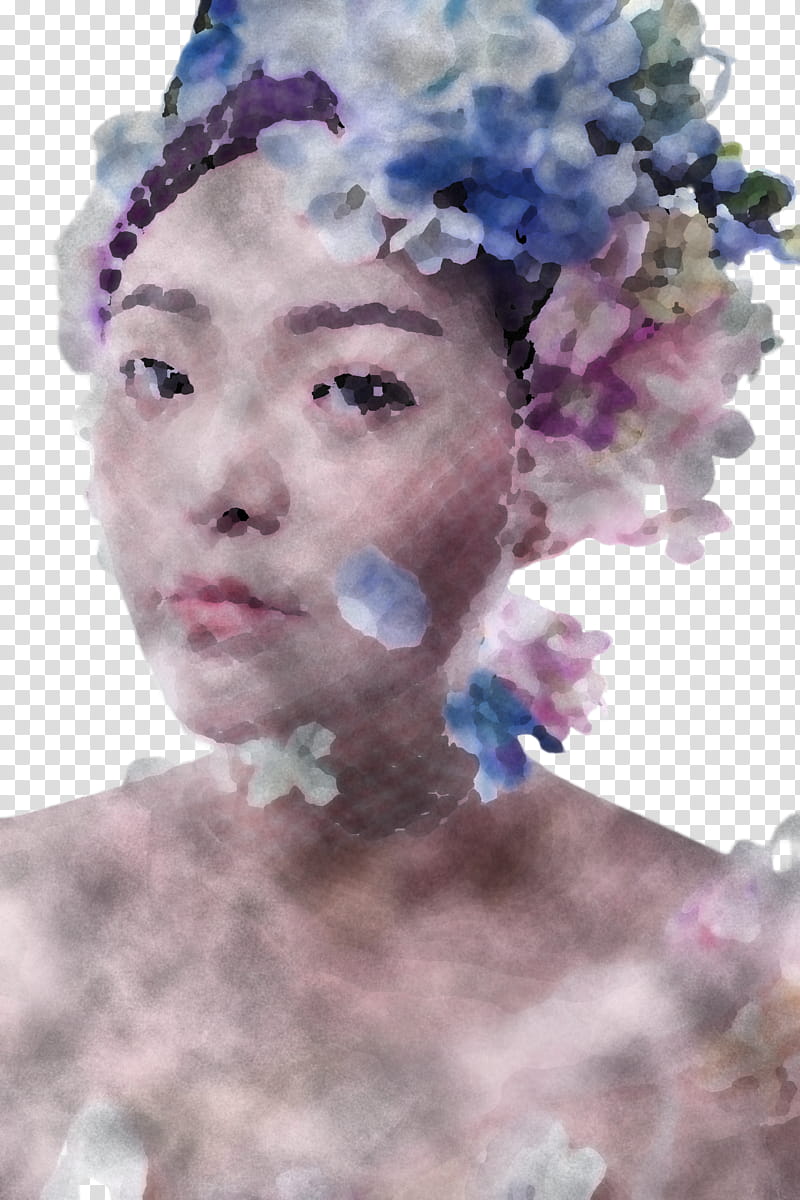 Lavender, Face, Watercolor Paint, Head, Beauty, Skin, Cheek, Portrait transparent background PNG clipart