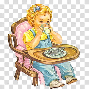 &#;s, girl sitting on high chair drinking milk painting transparent background PNG clipart