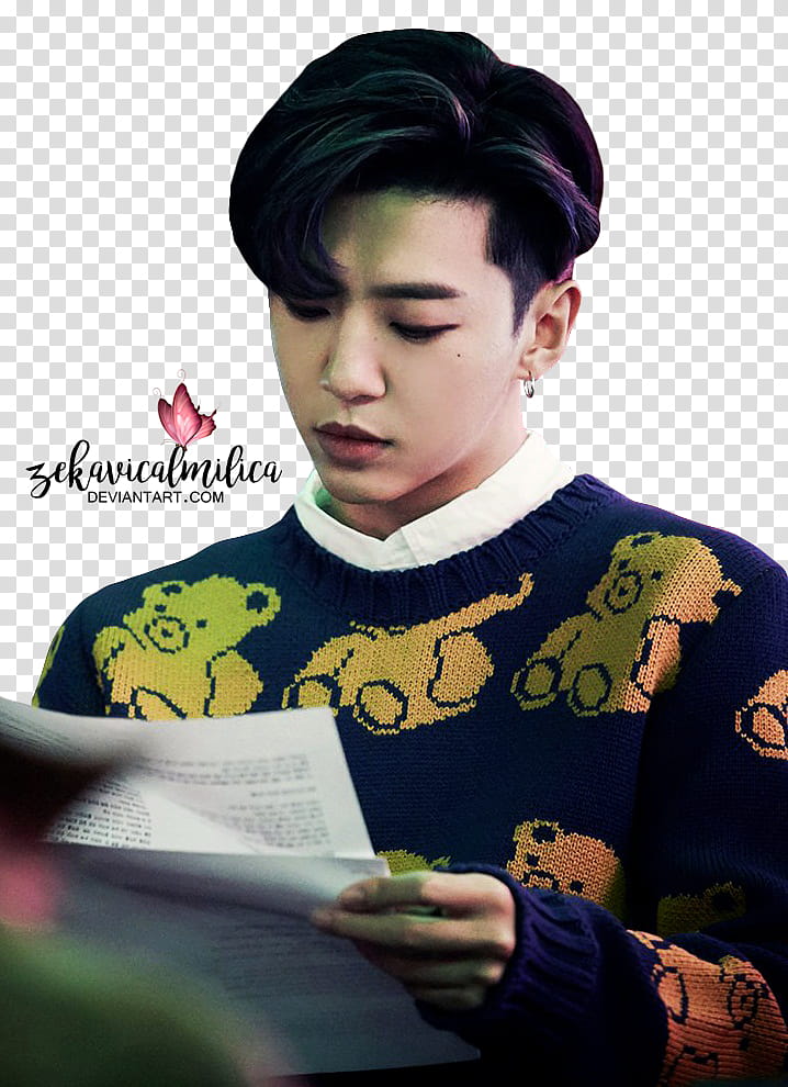 B A P Yongguk Noir, man reading while holding white printer papers transparent background PNG clipart