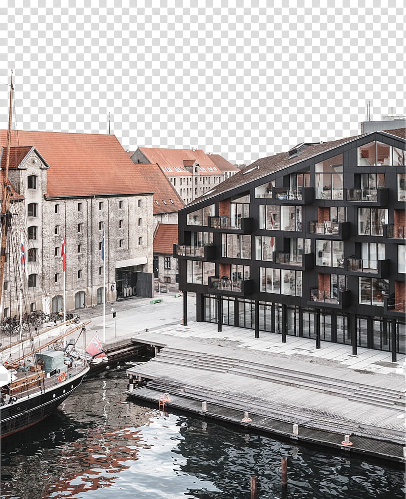 , boat on dock in front of building transparent background PNG clipart