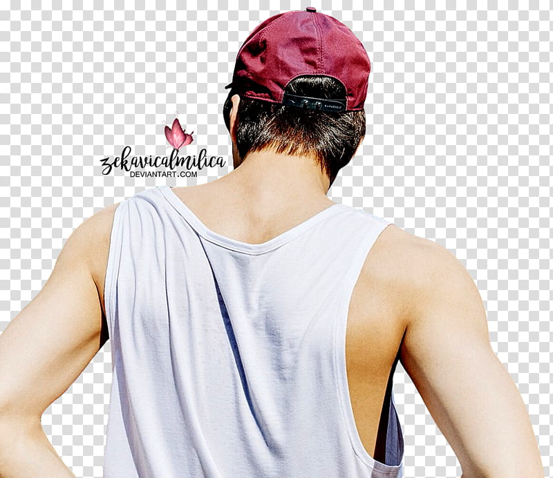 EXO Kai Allure, man in white tank top and red snapback cap transparent background PNG clipart