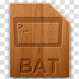 Wood icons for file types, bat, brown wooden board with bat text overlay transparent background PNG clipart