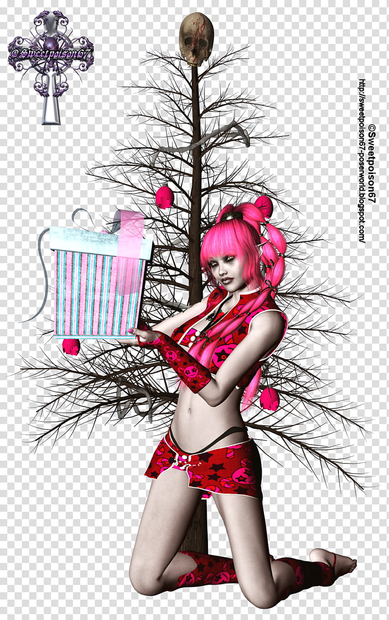 Dark Xmas, female animated character art transparent background PNG clipart