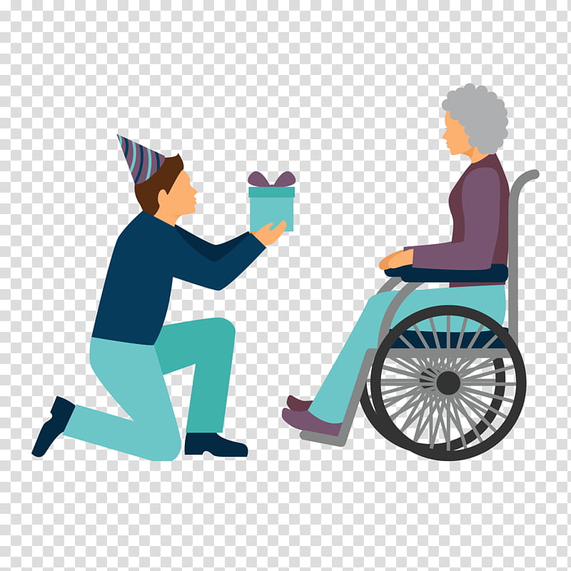 Charity Sitting, Volunteering, Human, Old Age, Cartoon, Communication, Wheelchair, Line transparent background PNG clipart