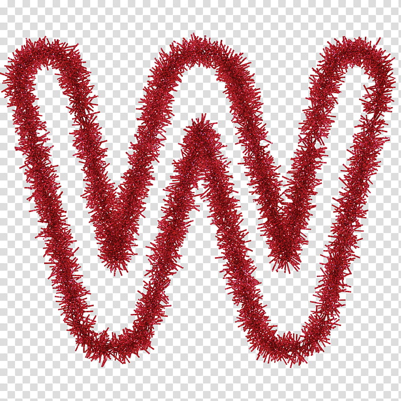 TINSEL CAPITAL LETTERS s, red Christmas decor letter W illustration transparent background PNG clipart