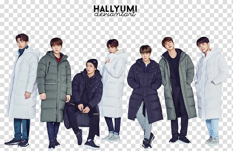 BTS, seven men wearing long coats transparent background PNG clipart