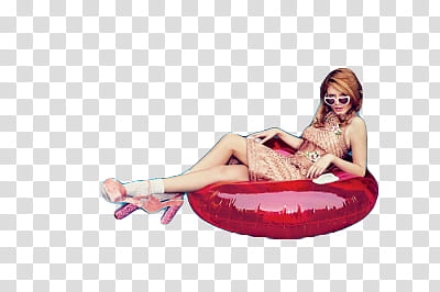 Bella Thorne, woman sitting on red inflatable ring transparent background PNG clipart