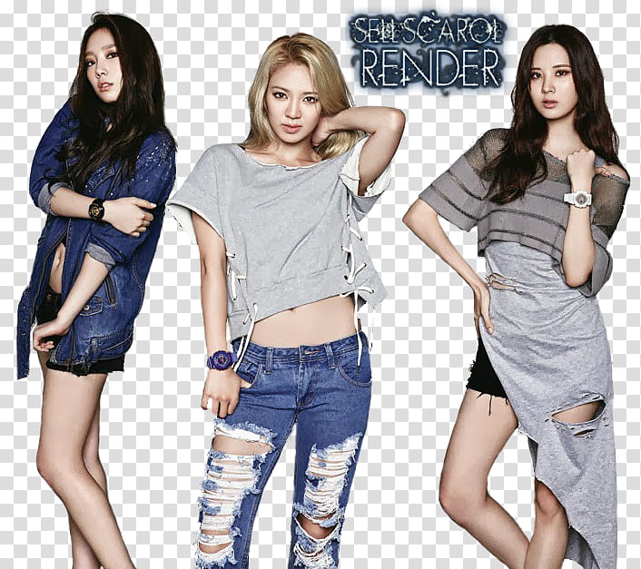 SNSD Real Ba, three woman wearing assorted-color apparels transparent background PNG clipart