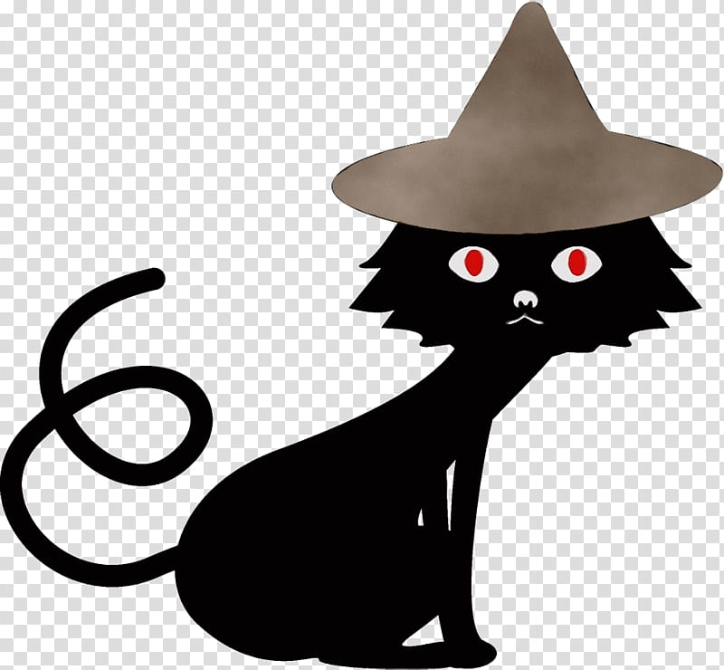 black cat witch hat cartoon cat costume hat, Watercolor, Paint, Wet Ink, Small To Mediumsized Cats, Headgear, Whiskers transparent background PNG clipart