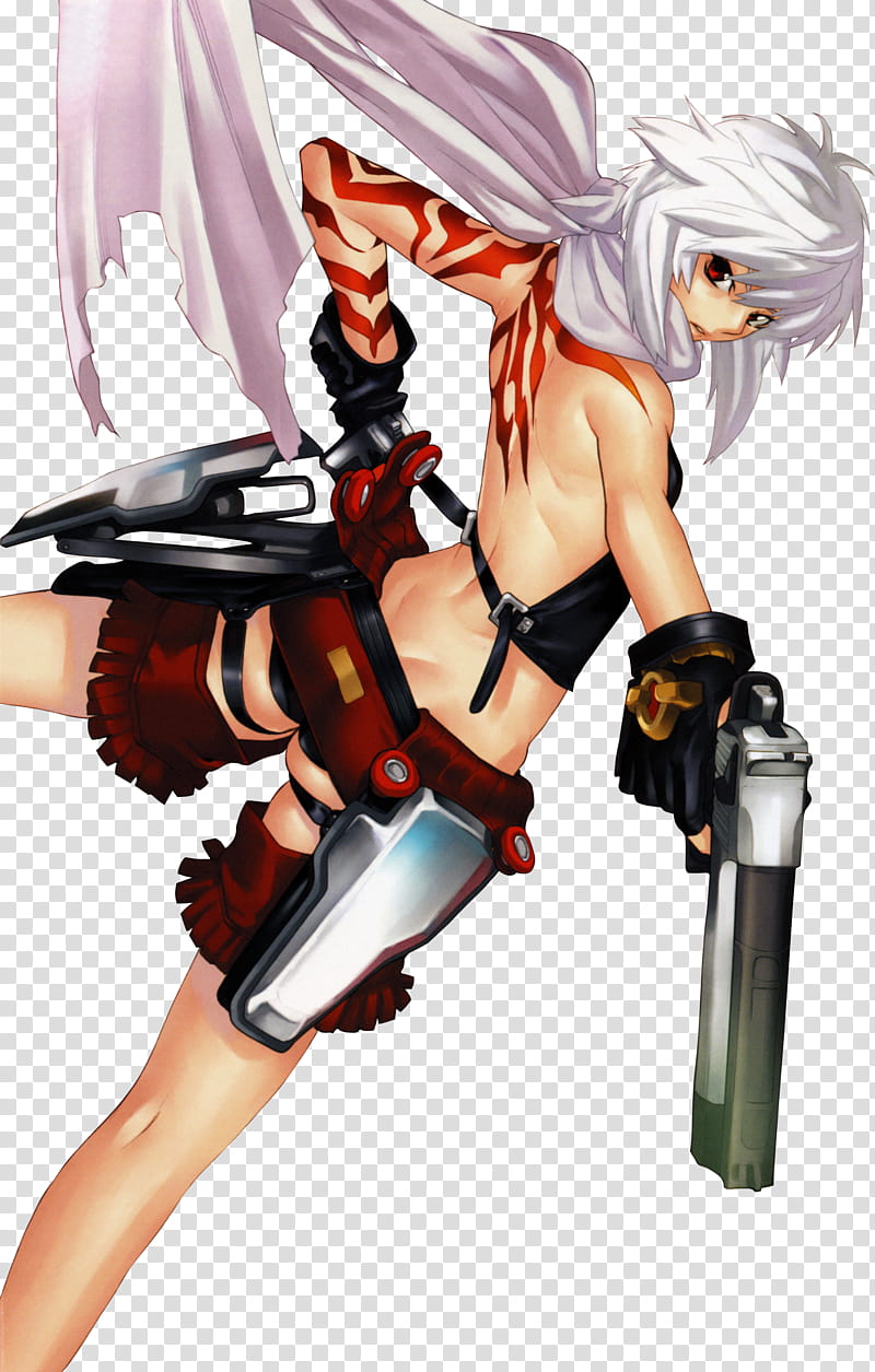 white-haired female anime character with hand gun transparent background PNG clipart