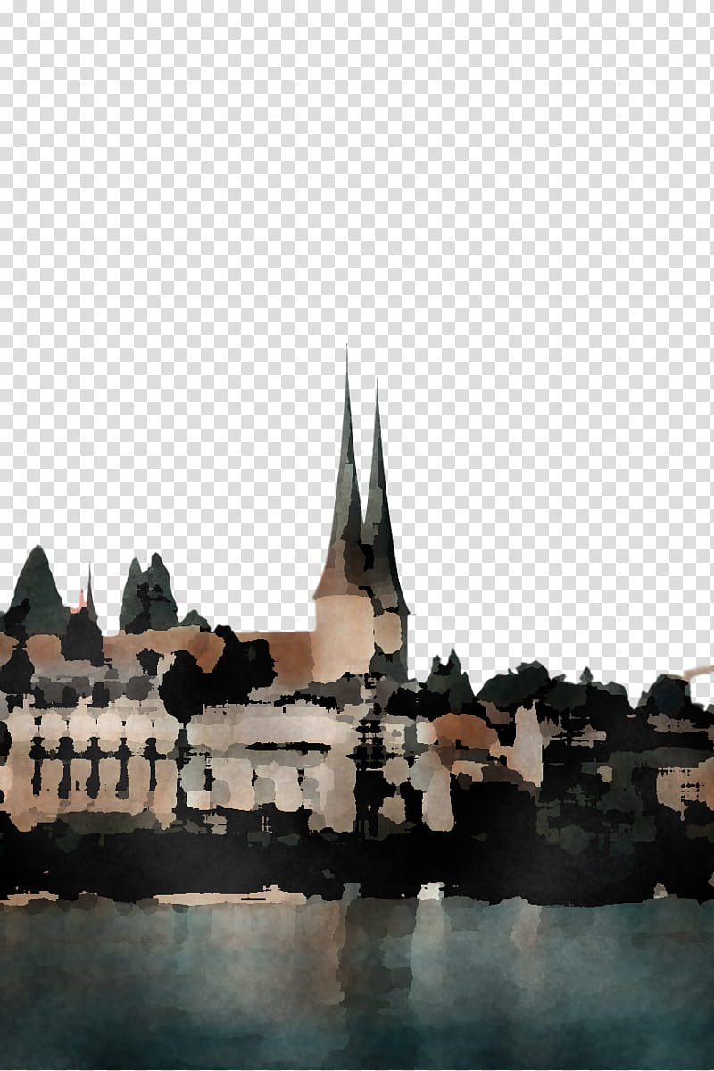 human settlement reflection city sky skyline, Watercolor Paint, Architecture, Water Castle transparent background PNG clipart