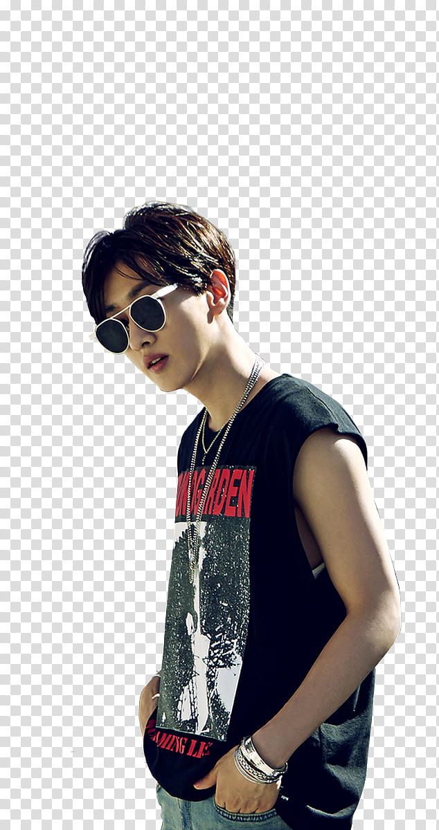 Super Junior DnE Let Get It On cover P, IKON Kim Hanbin in black sleeveless shirt transparent background PNG clipart