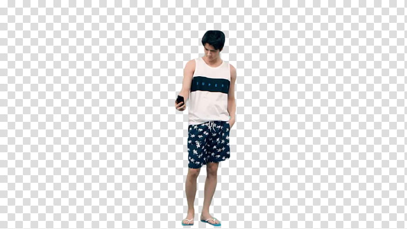 SEHUN SPAO SUMMER LIFE EXO, man holding black smartphone while standing transparent background PNG clipart