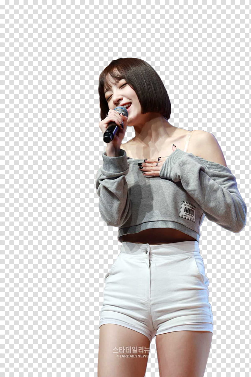 CHENGXIAO WJSN HANI EXID JUNGKOOK V BTS, woman holding microphone in front of her mouth while touching her chest transparent background PNG clipart