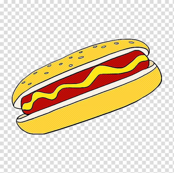 fast food yellow hot dog hot dog bun line, American Food, Cuisine, Sausage, Sandwich, Cheeseburger transparent background PNG clipart