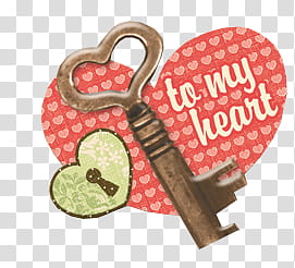, brass-colored key with red heart art transparent background PNG clipart