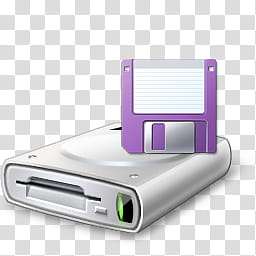 Vista RTM WOW Icon , Floppy Drive, grey and purple floppy disk drive illustration transparent background PNG clipart