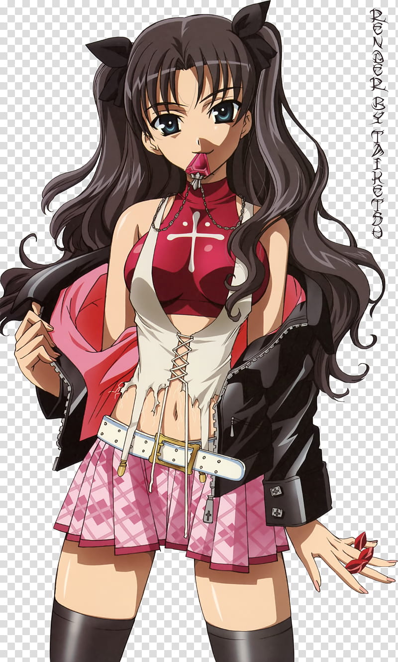 Tohsaka Rin, black haired female anime character transparent background PNG clipart