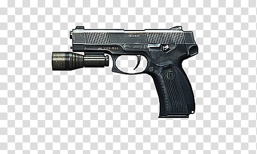 Battlefield  Weapons Render, gray and black semi automatic pistol with flashlight transparent background PNG clipart