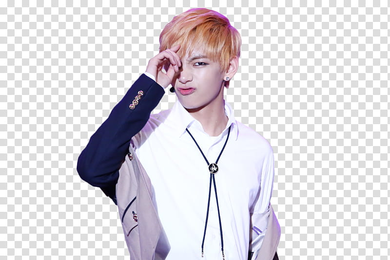 V TAEHYUNG BTS, standing and smiling man covering right eye with hand transparent background PNG clipart