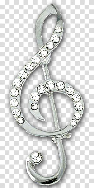 clear gemstone encrusted silver-colored G-Clef transparent background PNG clipart