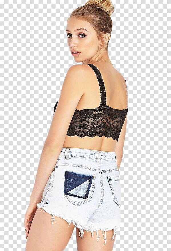 girl wearing black bra and blue ripped denim shorts transparent background PNG clipart girl wearing black bra and blue ripped denim shorts transparent background PNG clipart