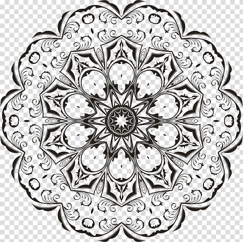 Black And White Flower, Mandala Coloring Book, Drawing, Floral Design, Black And White
, Circle, Symmetry, Cut Flowers transparent background PNG clipart