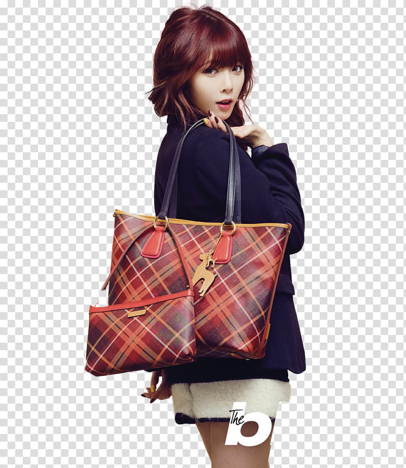 HyunA Minute, woman holding red leather tote bag and sling bag transparent background PNG clipart
