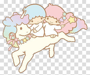 Iconos Little Twin Stars, boy and girl ride on unicorn transparent background PNG clipart