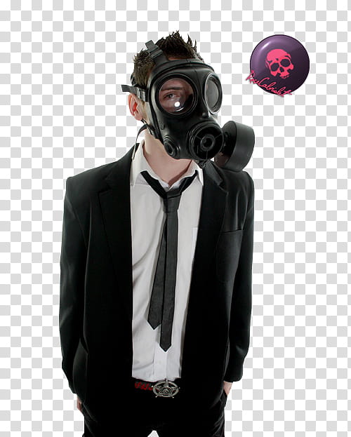 Human Renders, man wearing black suit and gas mask transparent background PNG clipart