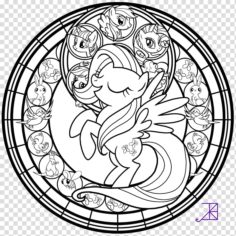 Stained Glass Fluttershy line art, My Little Pony sketch transparent background PNG clipart