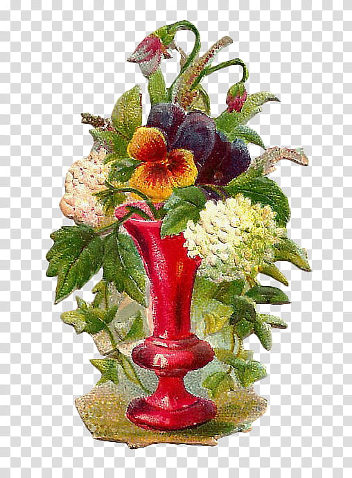 Spring Vintage s, red vase and flowers art transparent background PNG clipart